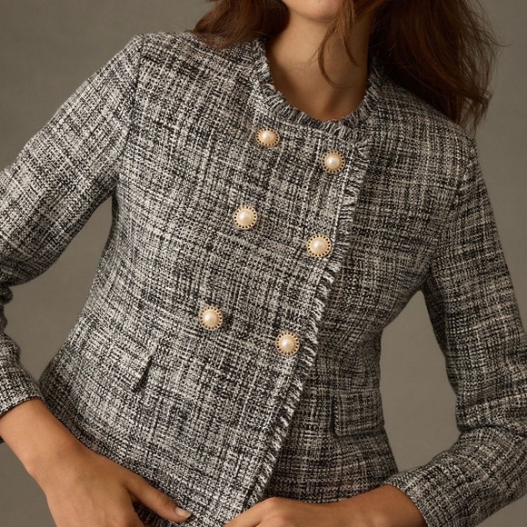 Maeve Anthropologie Lady Jacket - Channel  Vibe Size 0 Black and White Tweed - Picture 3 of 8